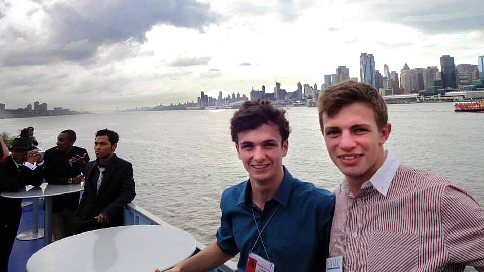 Cowra High School student Kieren Murrary (right) with Adam Rose (left) on the Hudson River, New York City.