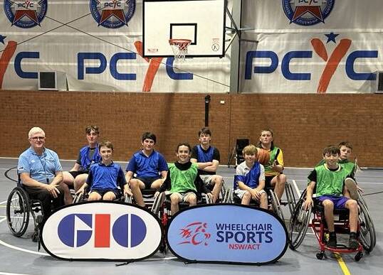 Participants from Week One at the Cowra Wheelchair basketball hub with coach, Gerry Hewson. Basketball is one of nine sports offered by Wheelchair Sports NSW/ACT. Photo contributed.