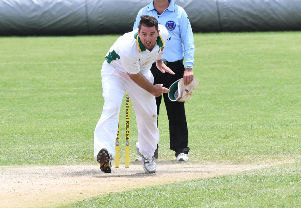 ON FIRE: Bathurst bowler Matt Stephen snagged four wickets against Cowra on Sunday. Photo: CHRIS SEABROOK