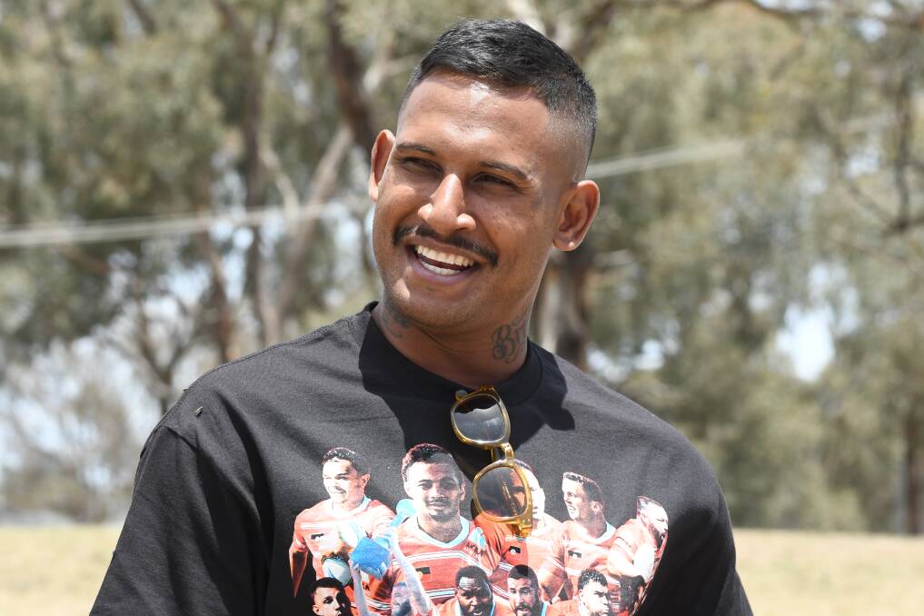 Ben Barba speaks to the media at Mount Panorama on Thursday, November 16, where it was announced that Bathurst would host the 2024 Koori Knockout. Picture by Rachel Chamberlain