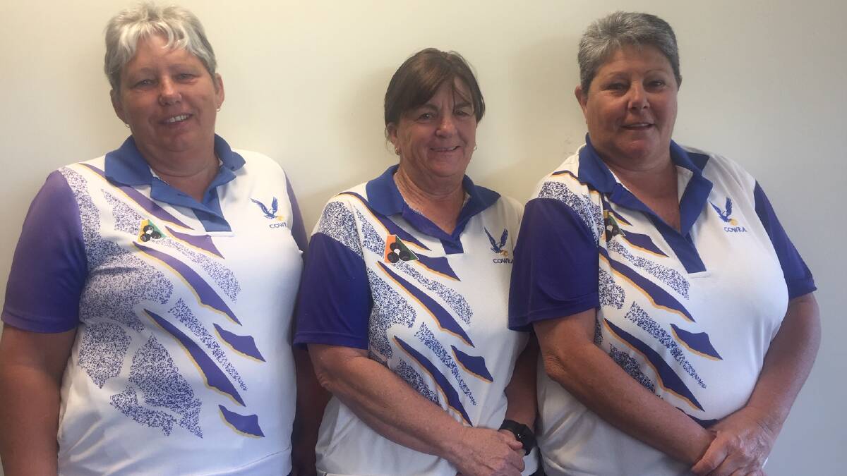 Sharon Bohana, Diane Clark and Dawn Dye, who will play in the Mixed Club Challenge at Albion Park this weekend, representing Cowra.