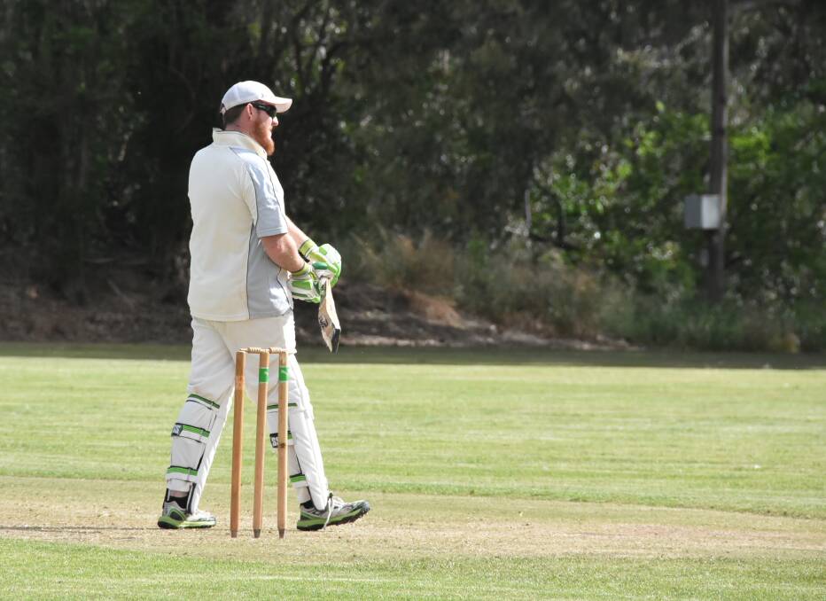Paul Basham made a crucial contribution with the bat and the ball in the Bowling Club's second grade victory against Morongla. Photo: Ben Rodin 