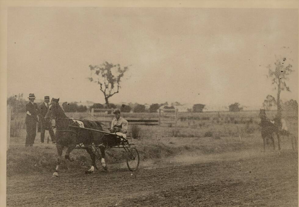 An early image from a day of Harness Racing held in Cowra. Photo supplied by the Cowra Harness Racing Club.
