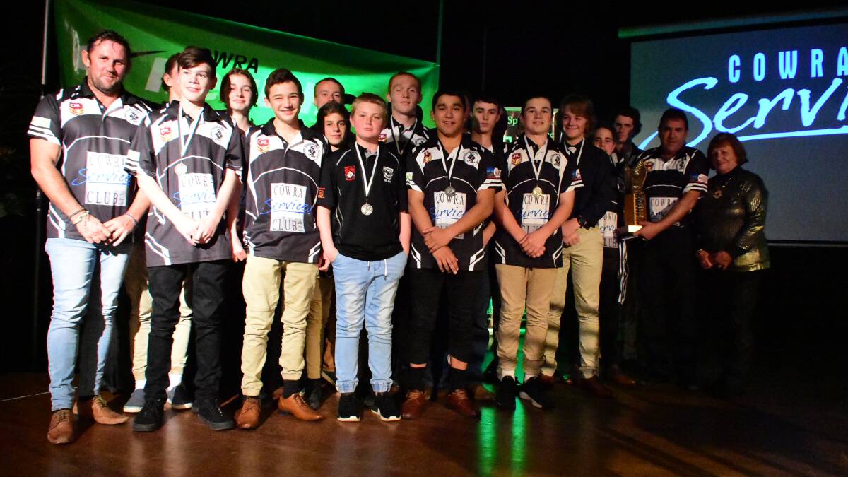 This year's cohort of Under 14s Cowra Junior Rugby League Magpies at Friday's awards ceremony. Photos: Ben Rodin.