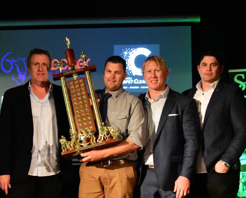 Matt Seears is flanked by this year's special guests, former Wallabies Bill Young, Beau Robinson and Jeremy Paul. Photo - Ben Rodin