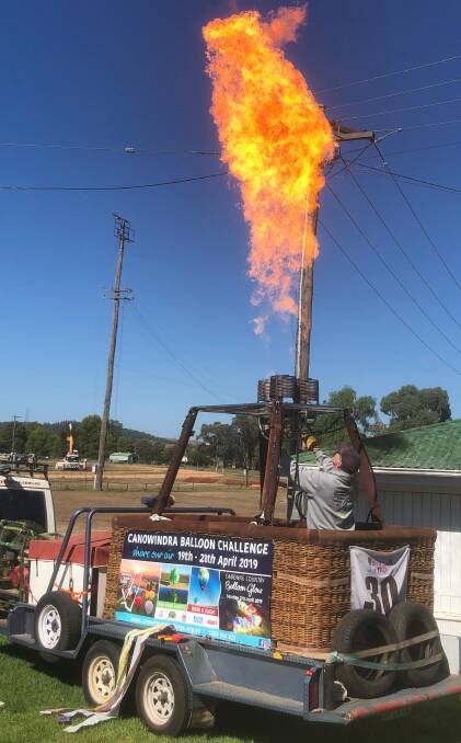 The flame power for a hot air balloon was demonstrated at last week's Canowindra International Balloon Challenge launch. Photo: Ben Rodin