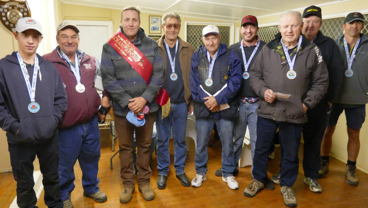 The placegetters in the NSW State Night Double Barrel Championship. Photo supplied by the Cowra Gun Club
