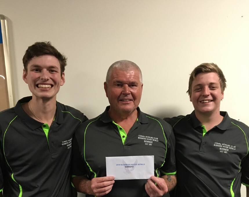 Joey Glover, Laurie Chew and Braden Chew were a successful trio at the Cowra Business House Bowls event, winning this year's tournament. 