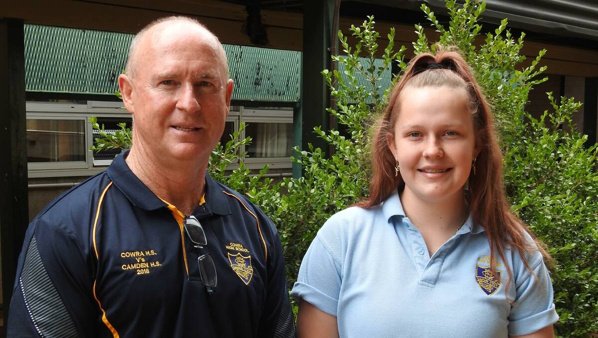 Michelle Woods (right), pictured with SOTY committee Steve Johnstone after receiving the nomination. Photo supplied by Cowra High School.