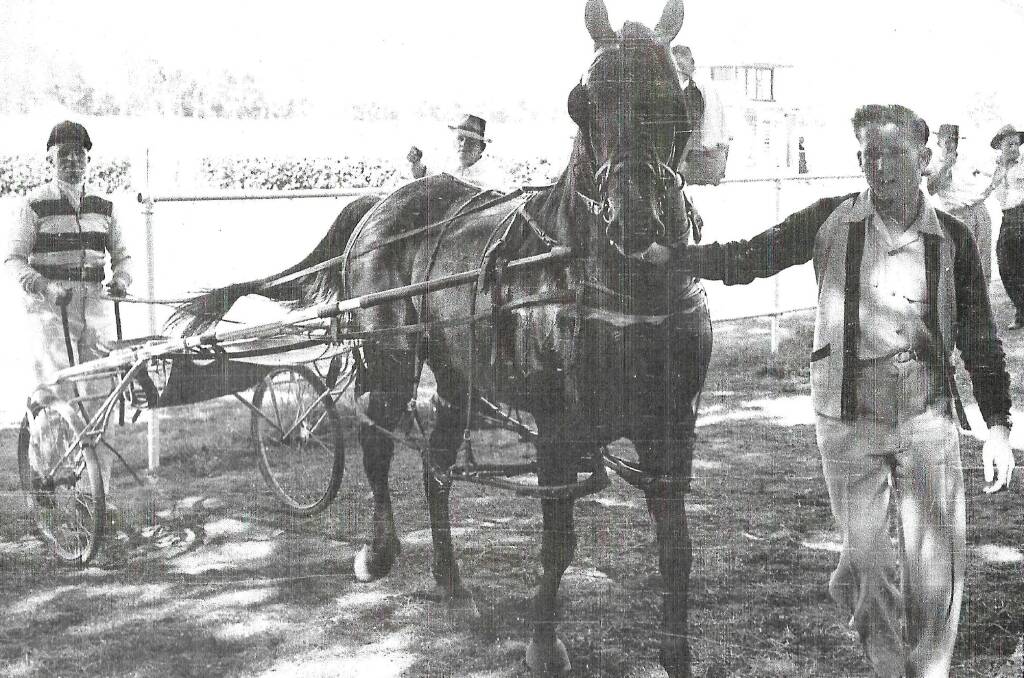 Constant Care broke an eight year drought for local winners of the Cowra Cup, with Jim Ryan piloting the horse to victory in 1954. Both photos supplied by the Cowra Harness Racing Club.