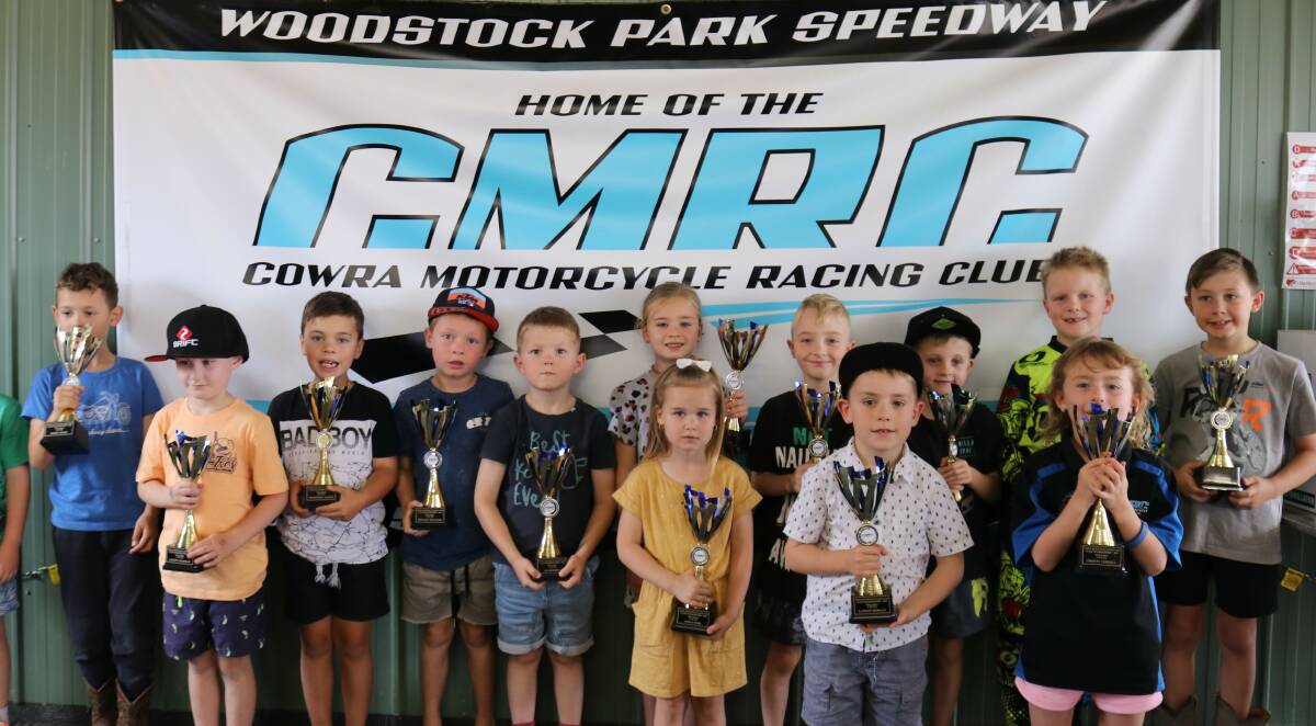 The Clubs future champions (50cc 4 to Under 9 years) display their trophies at the 2019 Presentation Day. Photo courtesy of Belinda Henry.