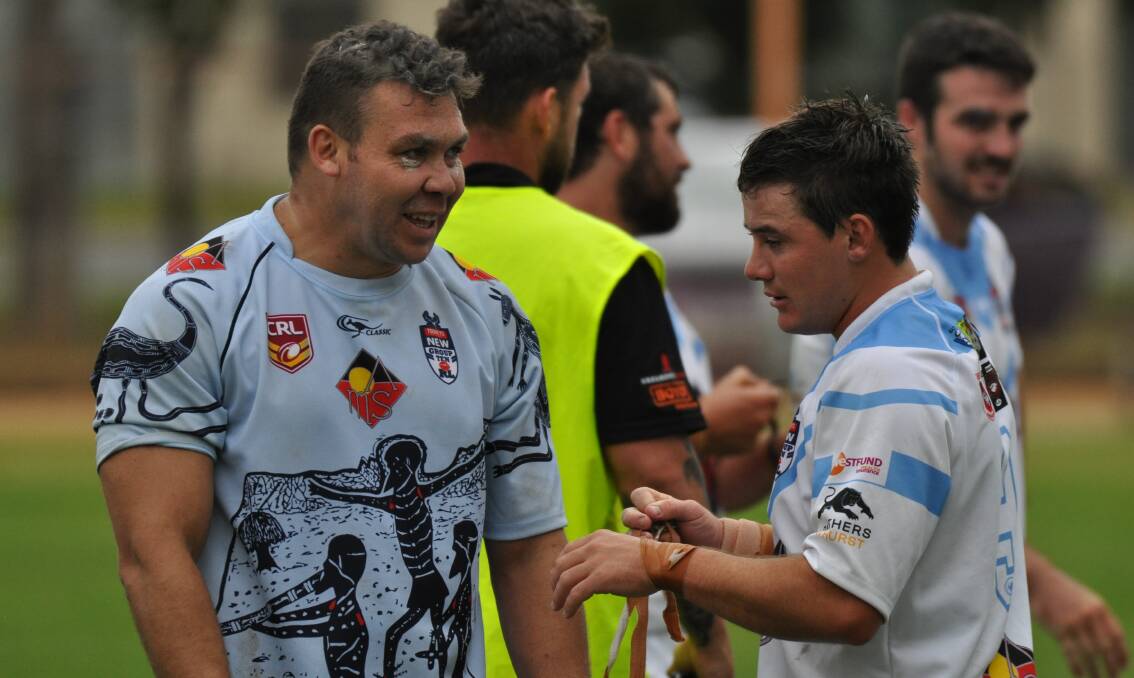 CHANGE: Group 10 Indigenous All Stars skipper Will Ingram chats to Ben Thompson post the last All Stars clash at Cowra in 2018. The concept will include Group 11 in 2020. Photo: NICK McGRATH