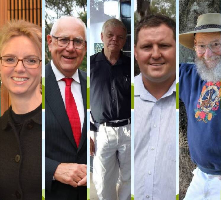 Cootamundra State election candidates Steph Cooke (Nationals), Mark Douglass (Country Labor), Dr Jim Salem, Matthew Stadtmiller (Shooters and Fishers) and Jeffrey Passlow (Greens).