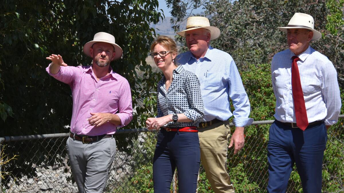 Minister Niall Blair, Steph Cook, Rick Colliss, Parliarmentary Secretary for Natural Resources Western NSW and mayor Bill West at Wyangala.