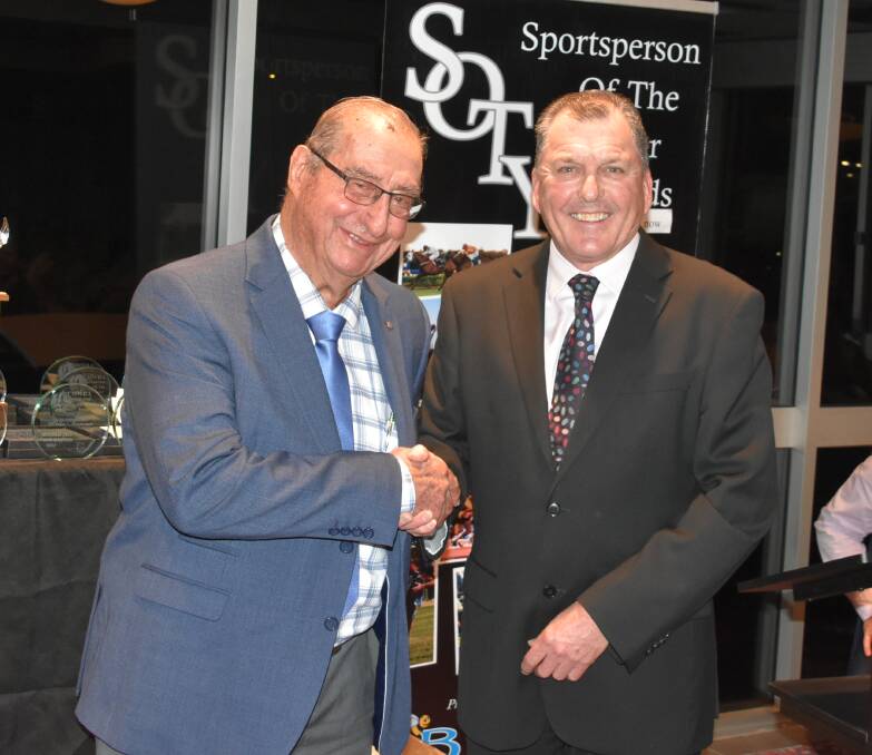 Cowra Sporting Hall of Fame inductee Ron Newham with Cowra Services Club secretary manager Lloyd Garratt.