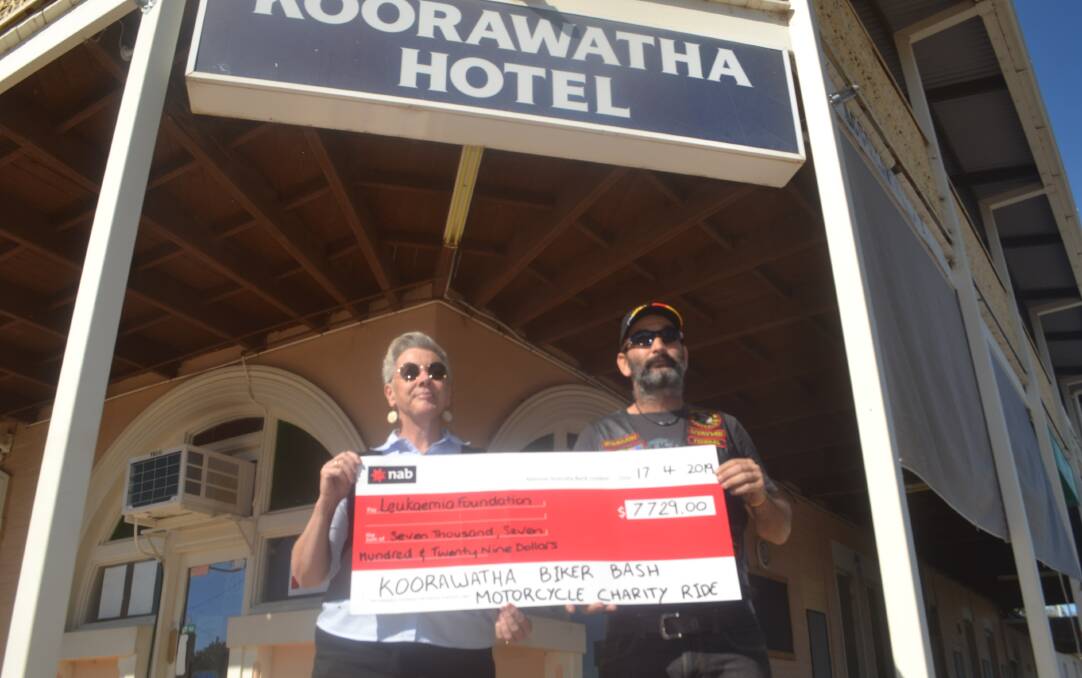 Louise Hoffman from the Leukemia Foundation and Koorawatha Bikers Bash organiser James Lambshead with the $7729 cheque.