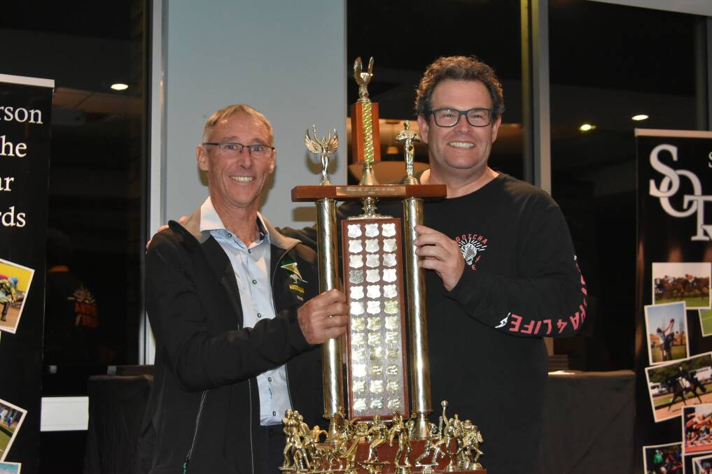 Cowra Sportsperson of the Year winner Guy Hubbard with special guest Gus Worland at Friday night's awards dinner. Hubbard joins a select group as a dual winner of the award.