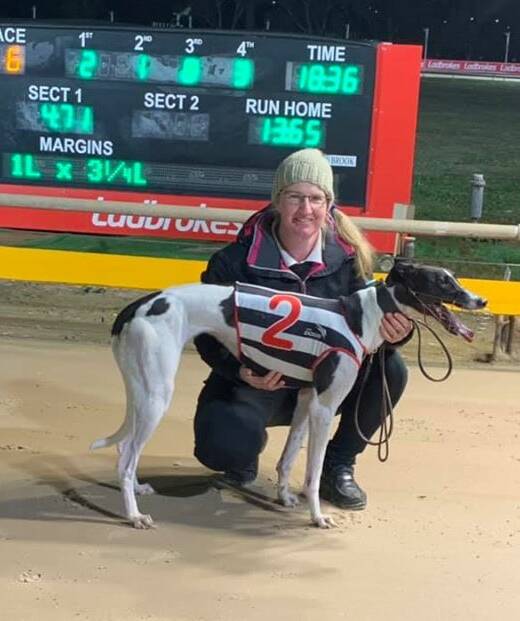 Kylie McDonald with Fusion Crumble, winner of the Ladbrokes 5th Grade Final at Dubbo last Friday.
