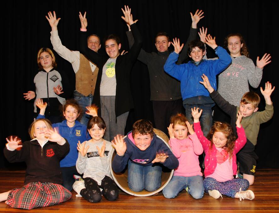 Some of the young cast at rehearsal together with Simon Cato, who plays the lead role of Caractacus Potts and Chris Larkin, who plays the Toymaker.