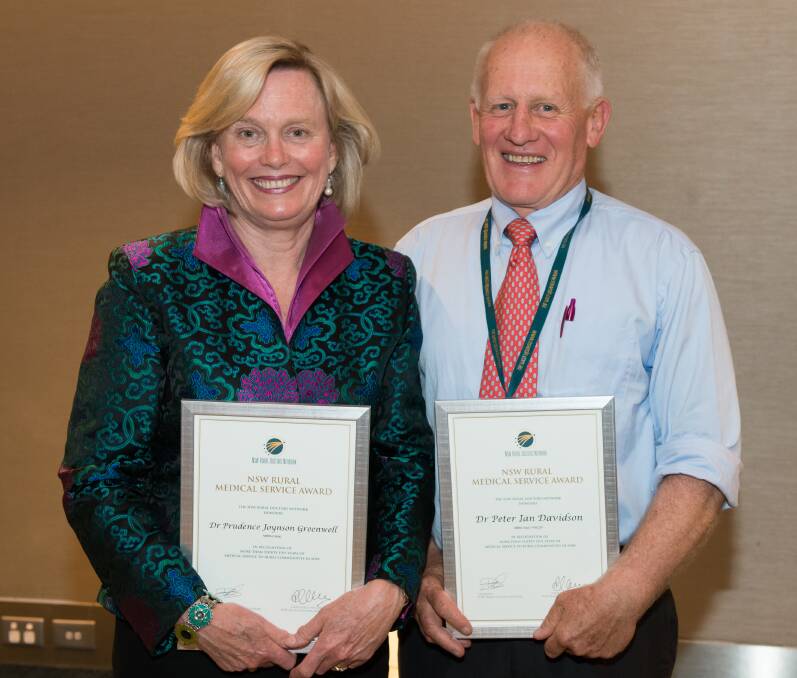 Dr Prue Greenwell and Dr Peter Davidson have served the Cowra community for more than 35 years. They were recognised at a dinner attended by more than 200 guests in Sydney on the weekend.