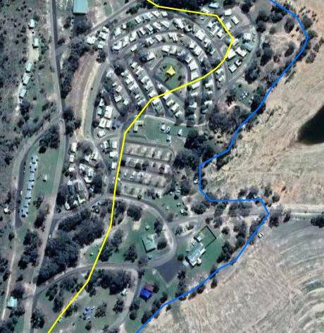 Part of the unofficial Weddin Mapping Solutions map. The blue line shows the current high level and the yellow line the possible new level.