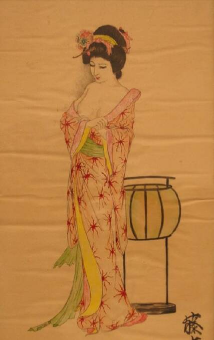 Poss. Tjr Mochizuki, Female figure, 194345, colour on paper, 59 29.5 cm2. Courtesy of Cowra Regional Art Gallery.