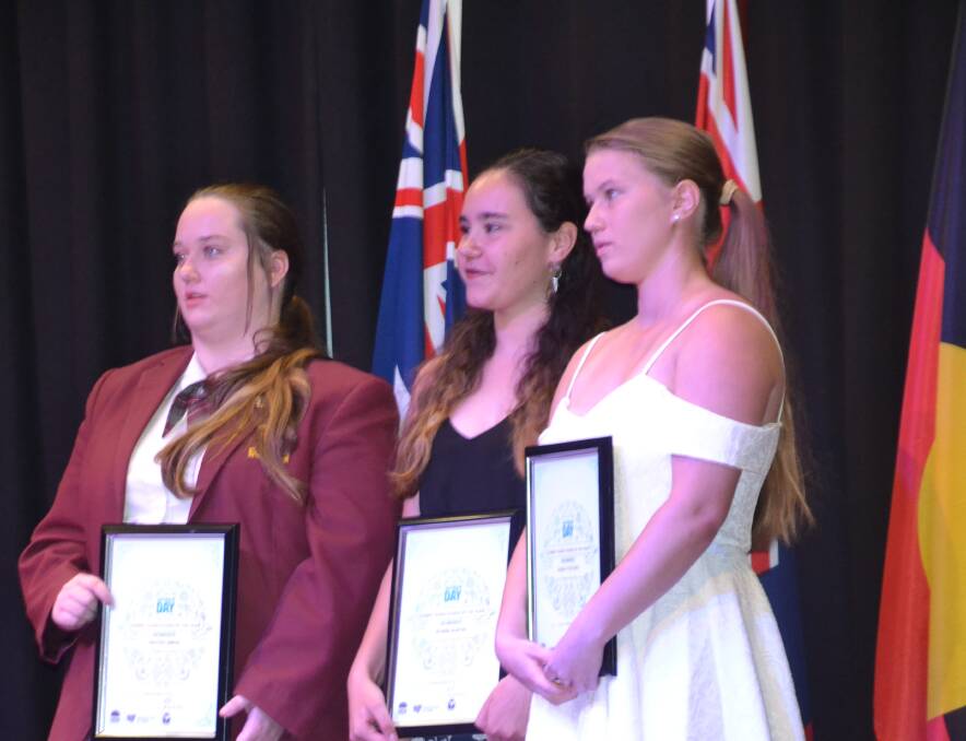 Cowra's Young Citizen of the Year Stassi Austin (centre) with fellow award nominees Hayley Amos and Jemma Pokoney.