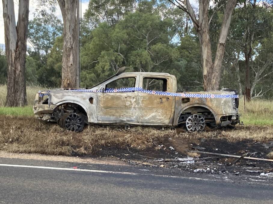A stolen car dumped and burned just outside of Cowra this month.