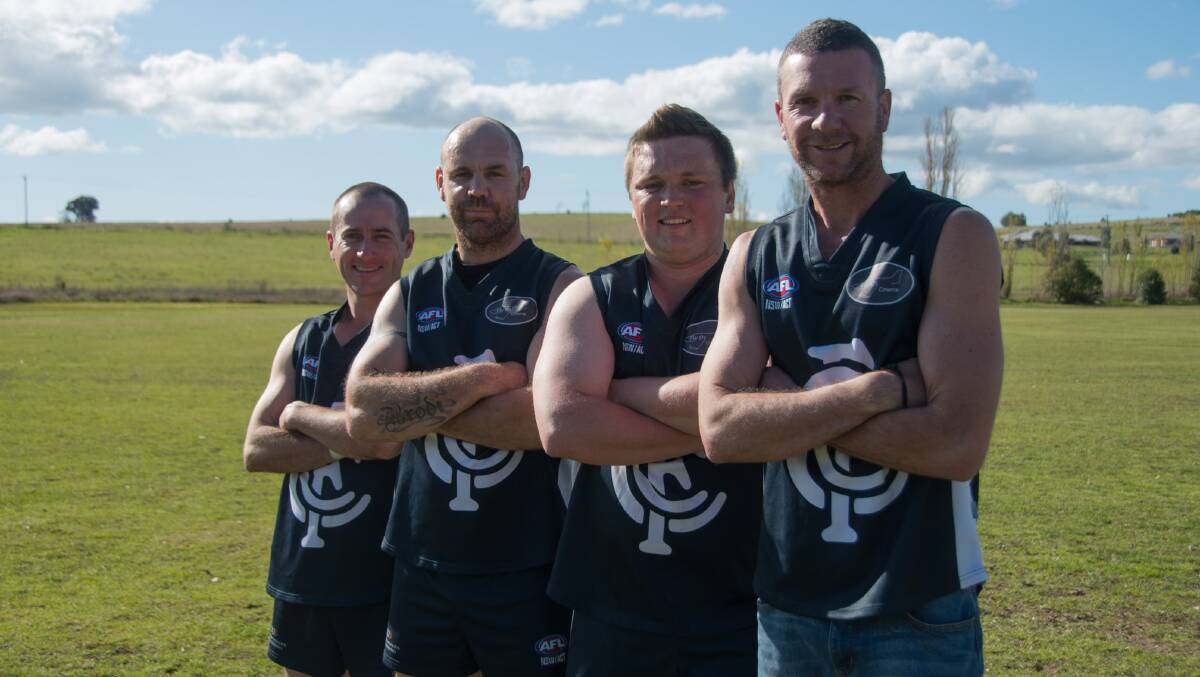 Frank Bright and Chris Day (centre) with former team mates Nathan Worth (left) and Kim Reid (right). 
