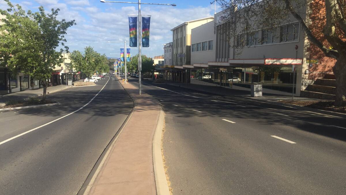 A very quiet Kendal Street in Cowra on Monday morning.