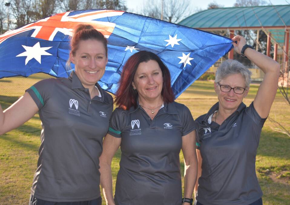 Sarah Armstrong, Jane Ryder and Linda Jonkers will compete in the International Triathlon Union world championships on the Gold Coast next week.