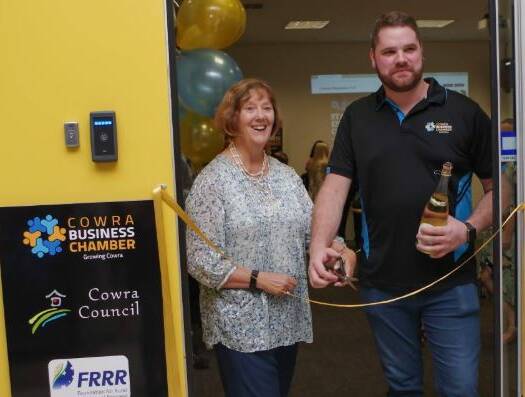 Cowra Business Chamber president Jordan Core (right) with Cowra Shire deputy mayor Judi Smith at the opening of the Cowra Business Hub.