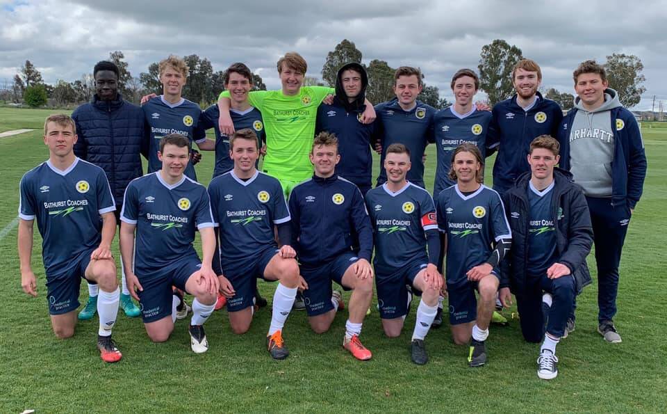Western NSW FC's under 20s side. Cowra's Bevan Foxall (front right) is the side's leading goal scorer. Photo: WESTERN NSW FC