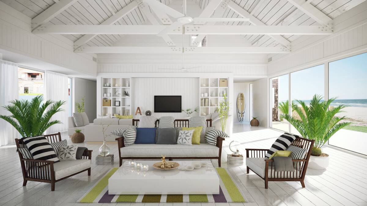 Light and airy: Wide open spaces and rattan furniture are key to the coastal look. 