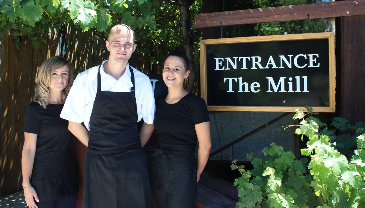New front of house Lauren Theobald, new chef Bobby Ellis and Scout Williams at the Pott and the Pig at The Mill. 