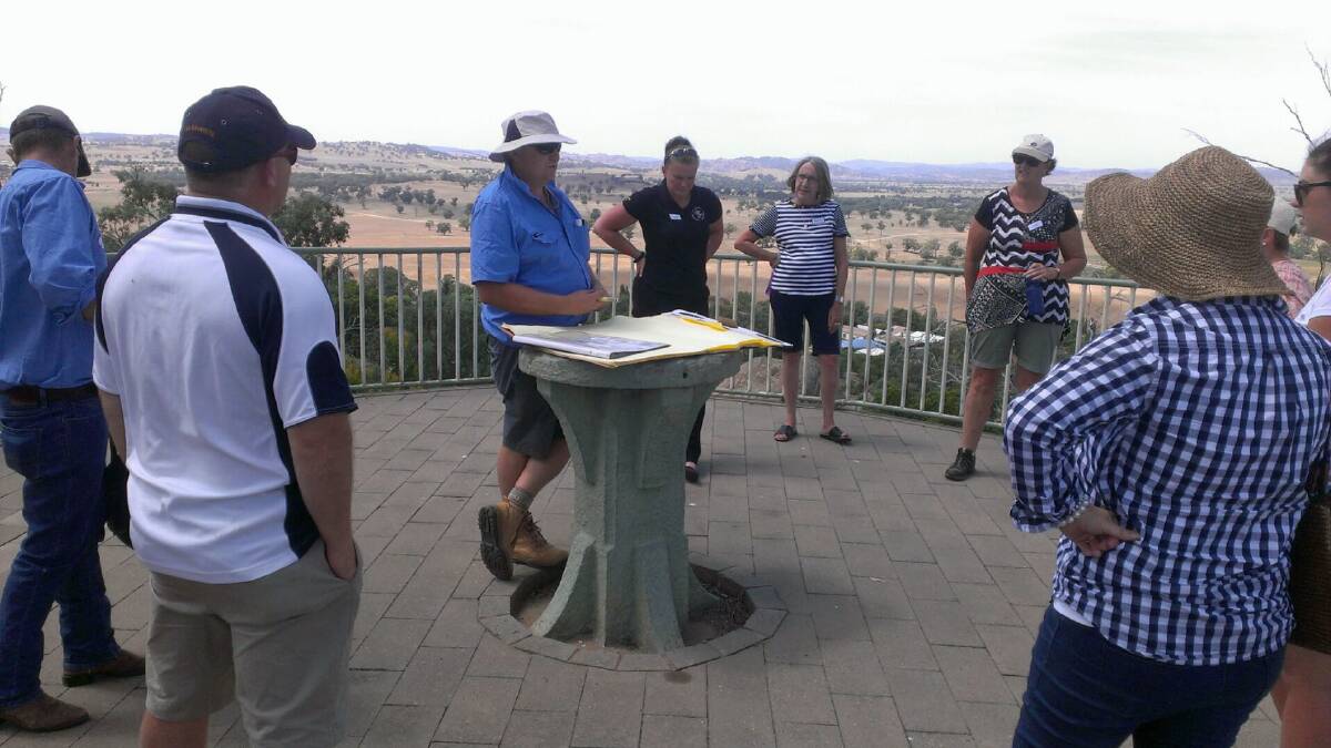 Teachers from local Primary and Secondary schools listen to Andrew Woolridge’s 380 million year explanation about the view from Billygoat Hill lookout.