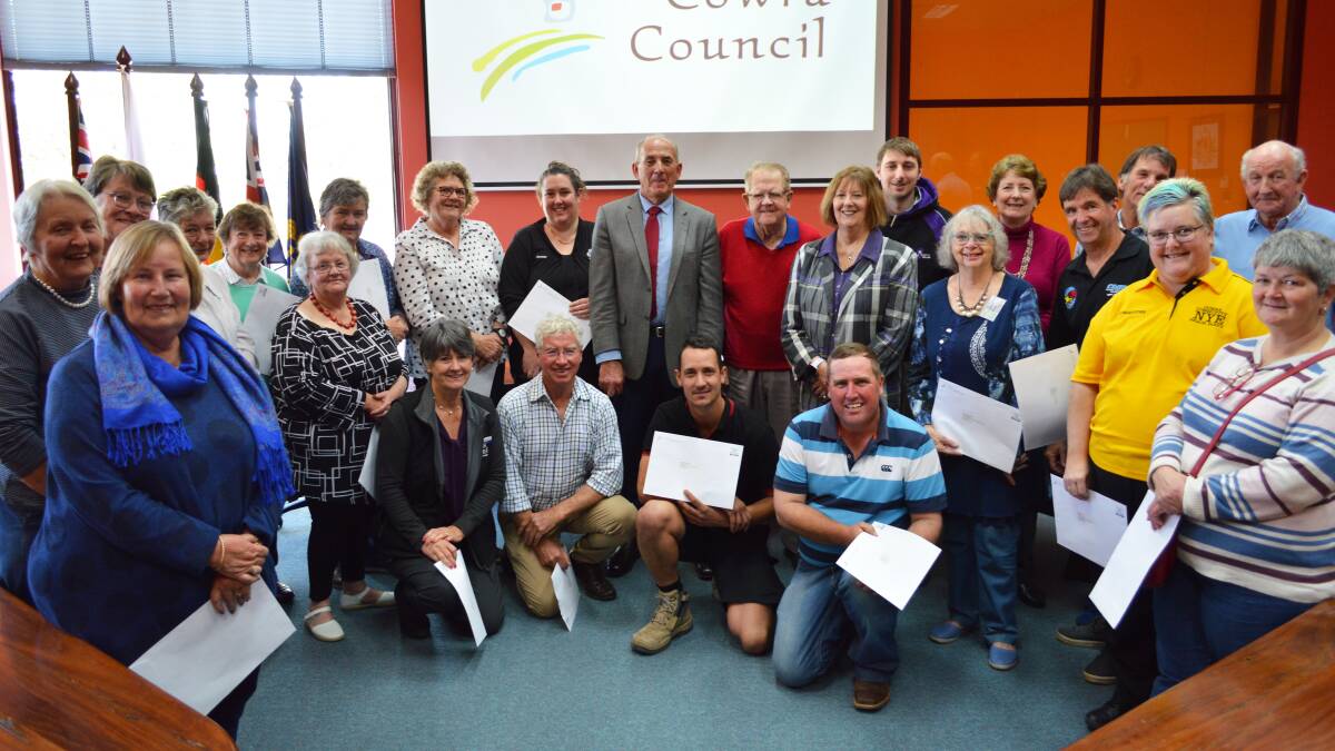 Cowra Mayor, Councillor Bill West with the 22 community groups awarded community grant funding at Councils special morning tea.
