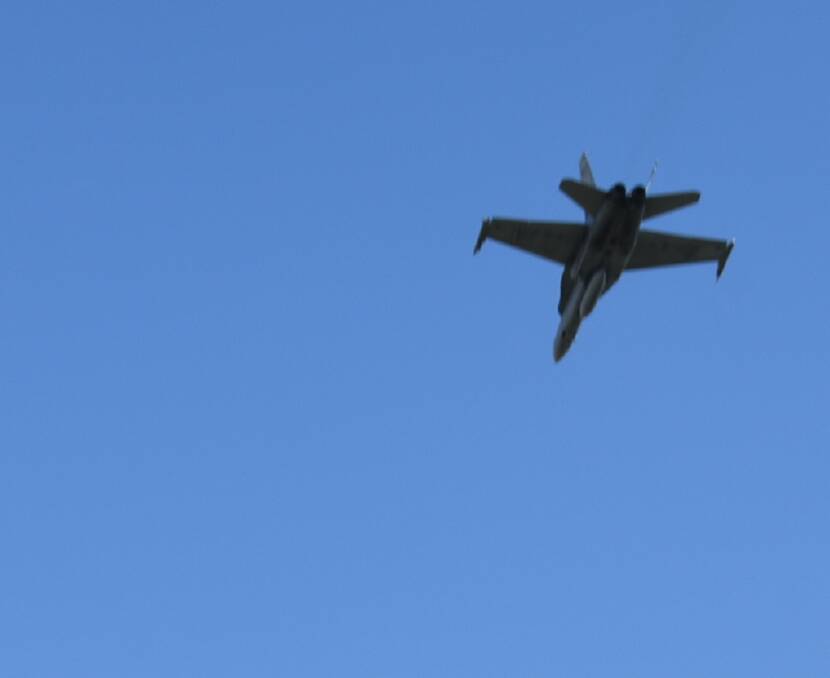 F-18 fighter jet takes to the skies over Cowra for Anzac Day.