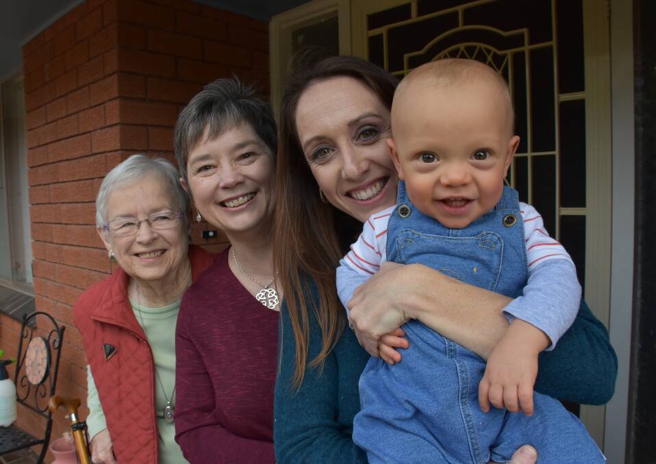 From left: Great-grandmother Val Pierce, grandmother Toni Hughes, mum Laura Moodie and little Ryan Moodie. 