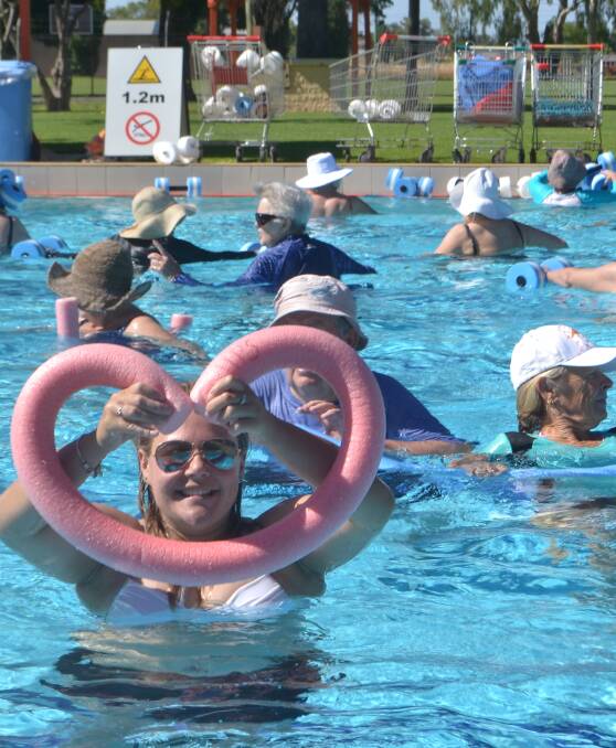 Tash Ryan shows that even the younger crowd in Cowra are getting into water aerobics as she participates in Aqua MIP's at Cowra Aquatic Centre on Wednesday morning. 