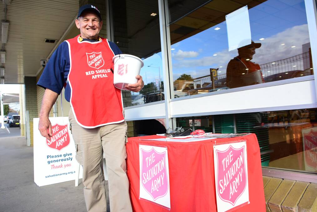 Allan Douglass collecting donations outside of Woolworths for the Salvation Army's Red Shield Appeal. The appeal will be held on May 25 and 26. 