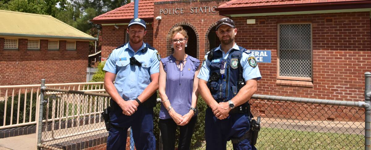 Probationary Constable Joseph Fidock, Member for Cootamundra, Steph Cooke and Acting Sergeant Wayne Wiegold. 