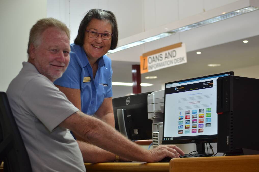Tech Savvy Senior participant Rex Tindall with Cowra Librarian Caroline Eisenhauer during the first session for the year.  