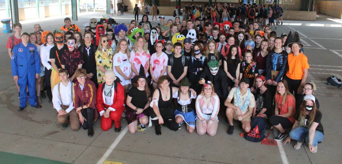 Cowra High School students dressed up in Halloween gear on Thursday morning. Photo: Kelsey Sutor 