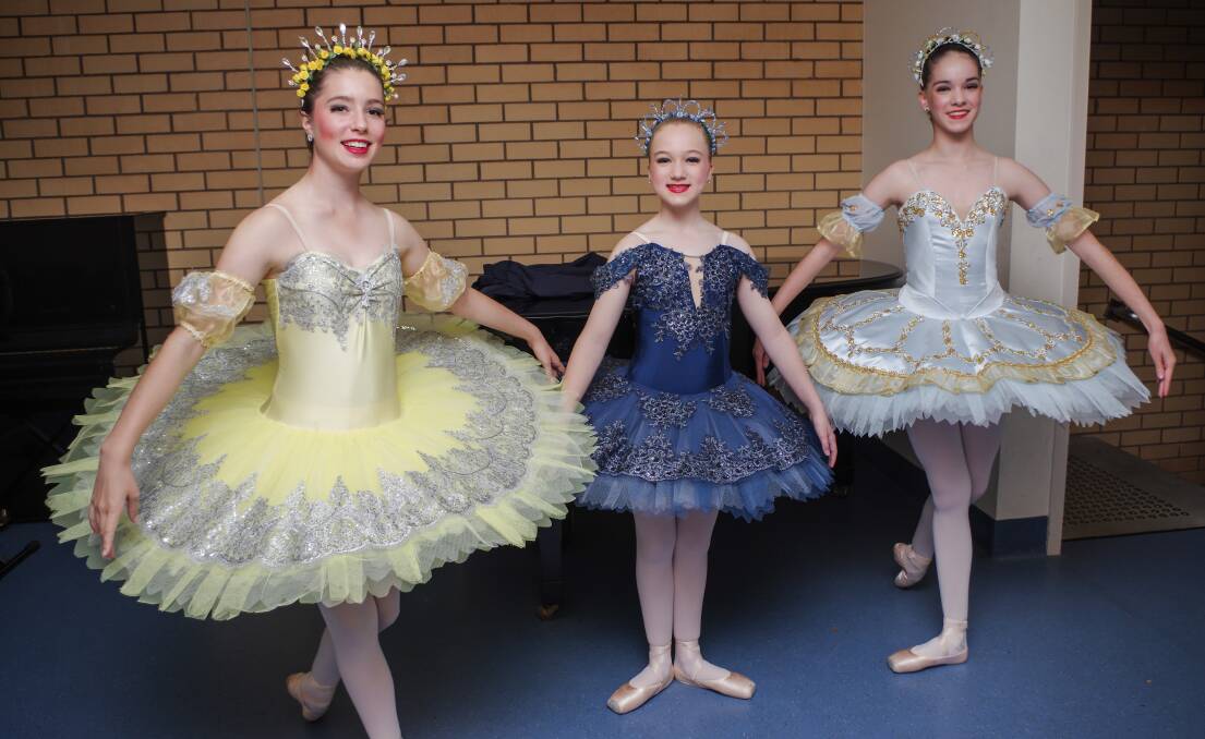 Lauren Salvestro, Coco Sands and Lara Smith after their performances at the Cowra Eisteddfod. Photo: Robin Dale