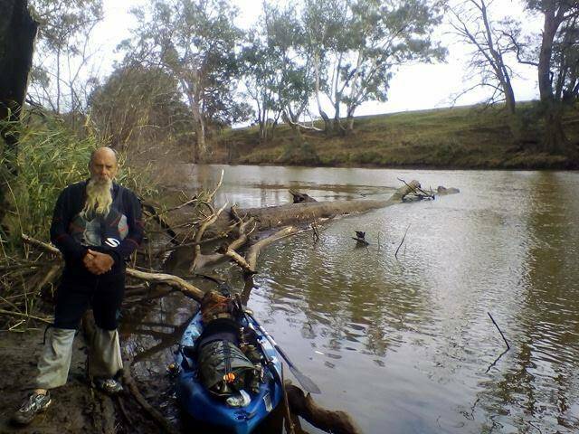 Peter White is kayaking down the Lachlan River towards the Murrumbidgee to raise awareness about youth suicide. Photo - 2018 Lachlan River Kayak Facebook page. 