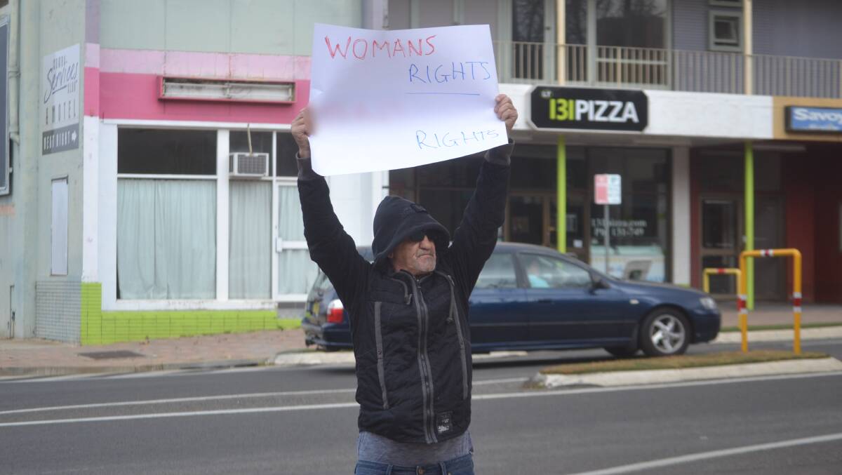 Theo Giallourakis protesting outside of Cowra Council. 