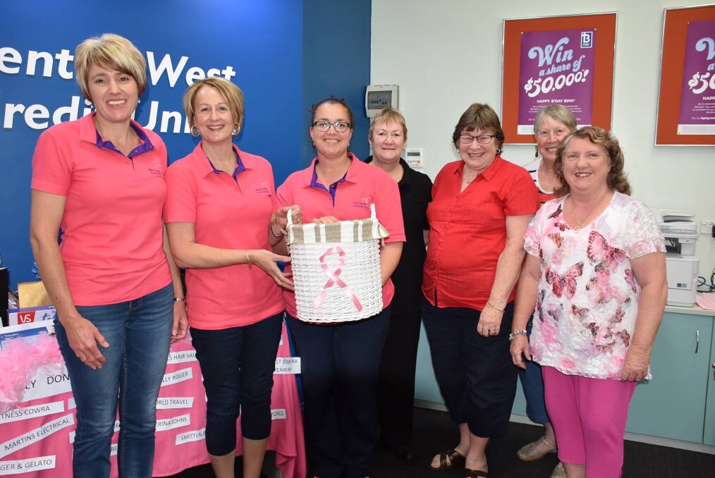 Central West Credit Union staff Leanne Mikoda, Ruth Moore and Kristy Quinn with Nancy Wall, Jenny Friend, Sue Perkins and Trish Graham drawing the lucky winner in the raffle. 