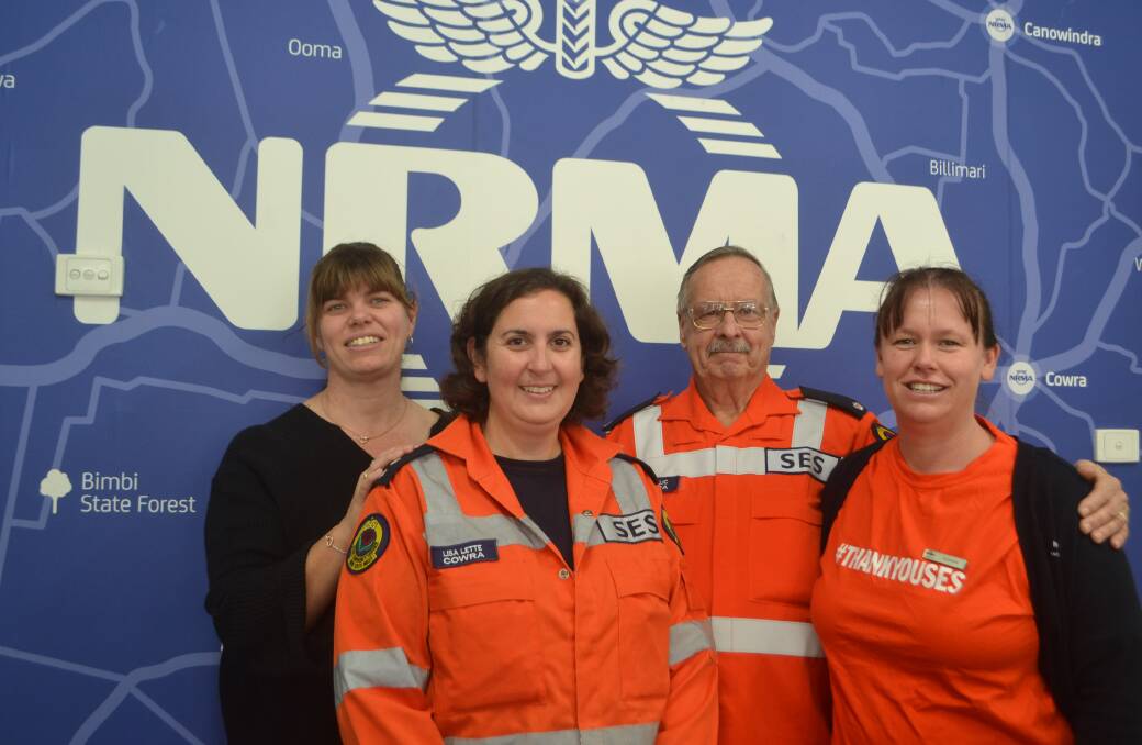 Vanessa Browne (left) and Suzanne Reed (right) from Cowra NRMA Insurance with Lisa Lette and Local Controller Karl Milic from the Cowra SES on Wednesday. 