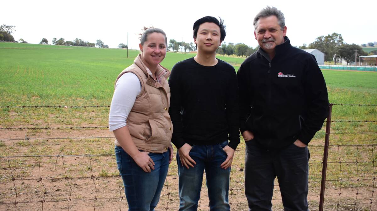 Dr Stephanie Fowler, Masters student Hongbo Yang and Dr David Hopkins at the Cowra Agricultural Research and Advisory Station.